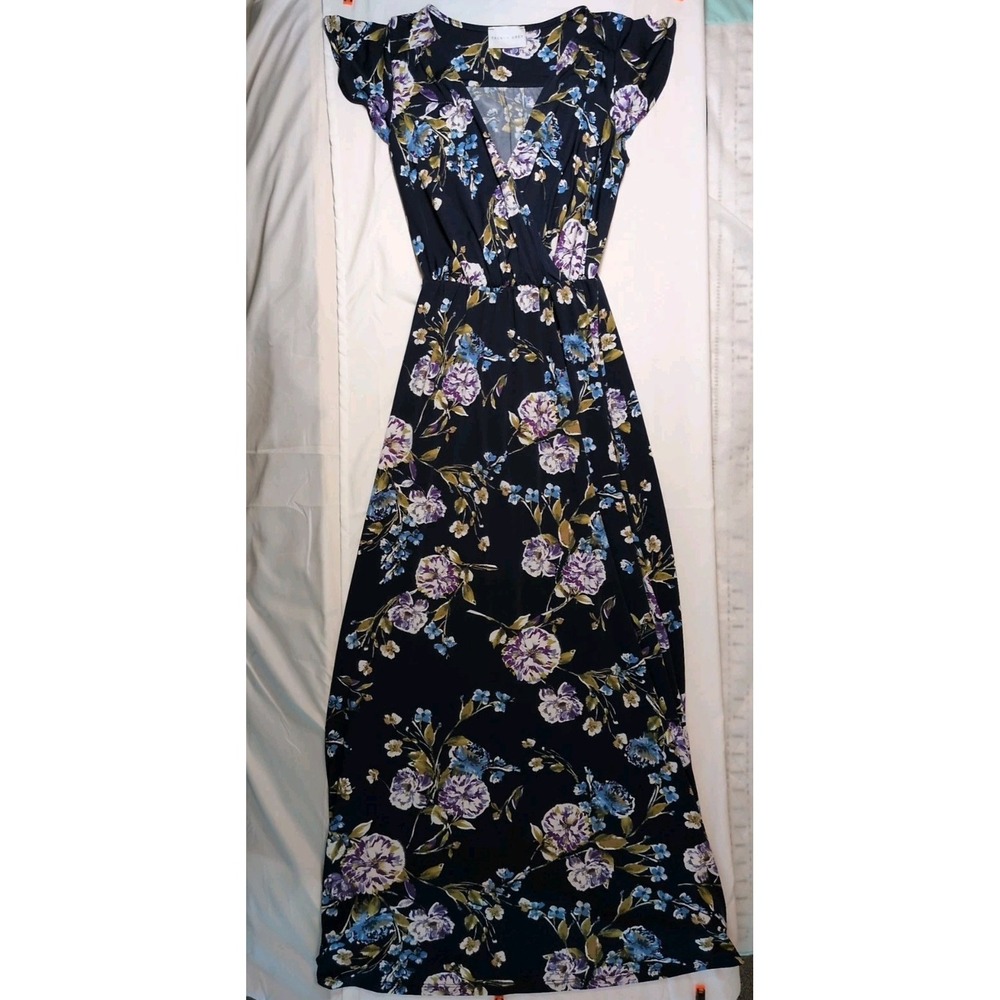 French Grey Women's S/S Floral Knit Dress Navy Sz Medium Office Workwear
